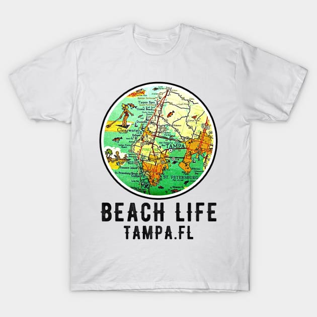 Tampa Bay Florida Vintage retro Old Map Beach Life T-Shirt by Joaddo